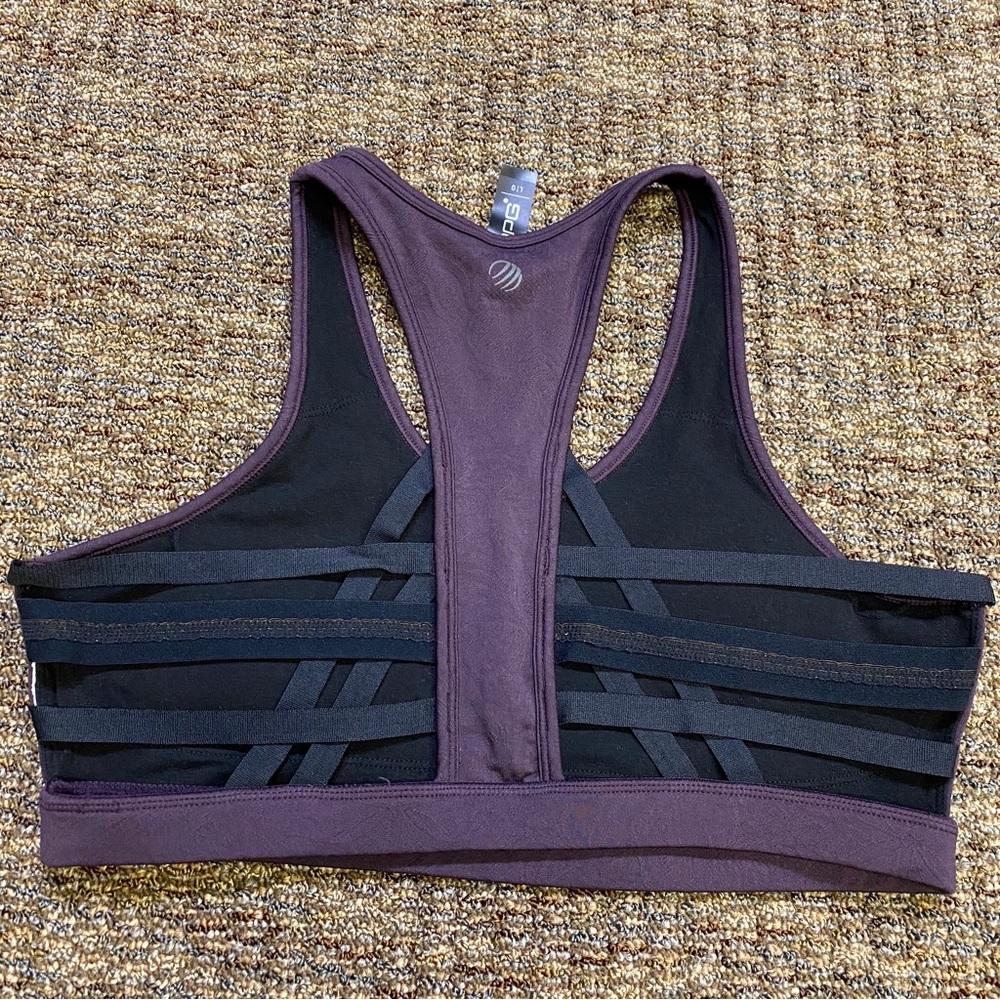 MPG Womens Medium Support Racerback Strappy Workout Sports Bra Purple Large